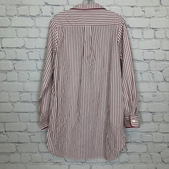 Red Land Cotton Red White Striped Pajama Sleep Shirt Size M 100% Cotton - Picture 3 of 6